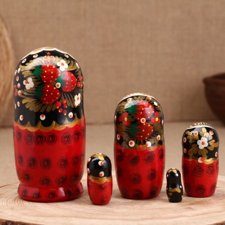 Nesting doll "berry", red dress, 5 doll, 16 cm-3