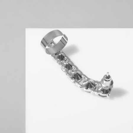 Earring "caffe" rhinestones in plexus, white color in silver-2