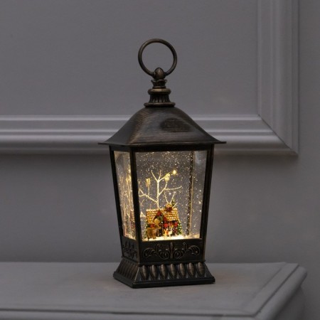 LED figure "Lantern with a house" 12 × 24 × 12 cm, plastic, AAX3 batteries (not complete), USB, glow warm white
