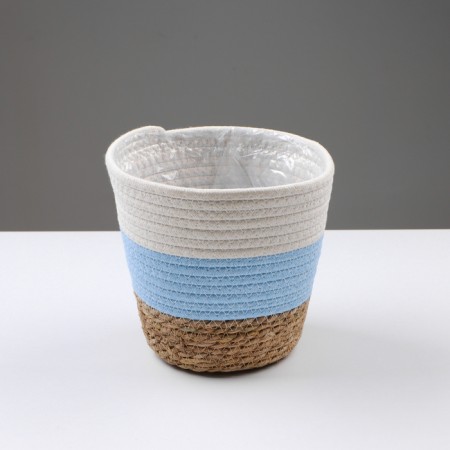 Kashpo wicker "Namibia", 21.5x21.5x18.8 cm, natural, blue, white-1