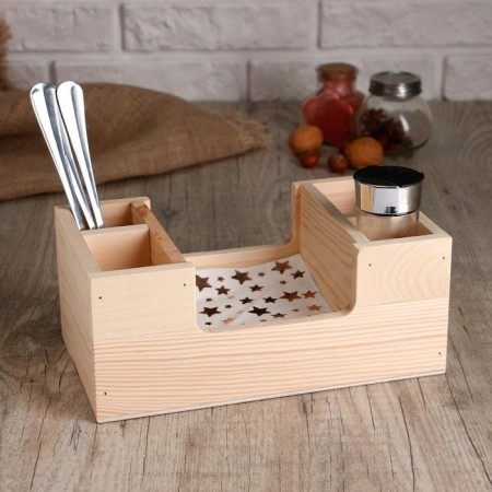 Top "boat" from pine, with 4 compartments and a large department, 14 × 25 × 10 cm-2