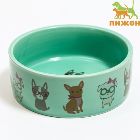 Ceramic bowl "Important dog" 250ml, 11.5 x 5 cm, mint
