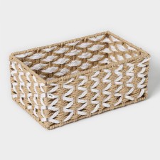 Basket for storage of handmade lauded “Aika”, 27.5 × 17 × 12 cm, beige-white color