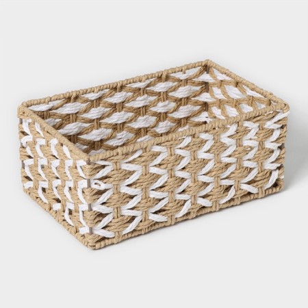 Basket for storage of handmade lauded “Aika”, 27.5 × 17 × 12 cm, beige-white color