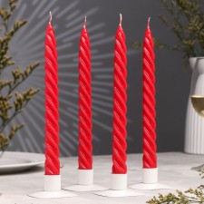 A set of candles of twisted, 2.3x 24.5 cm, 5 hours, 50 g, 4 pieces, red