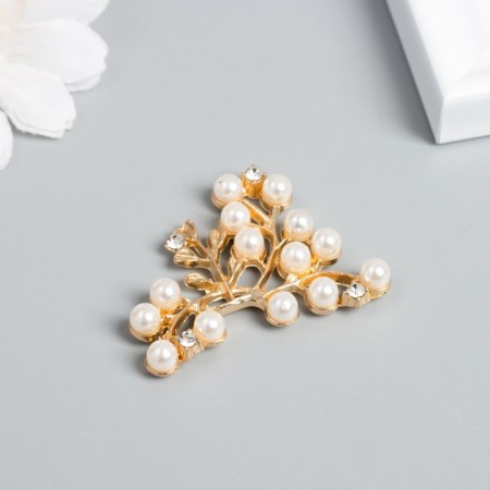 Decor for creativity metal, rhinestones "Lush branch with beads" White with gold 3.2x4 cm-1