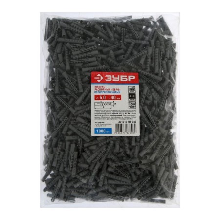 Dowel "Zubble", type "euro", spacer, polypropylene, 6x40 mm, 1000 pcs-3
