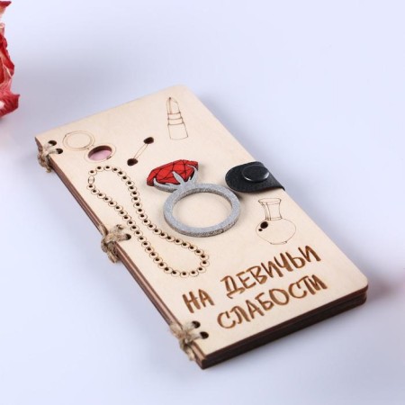 Wooden envelope "On girlish weaknesses" handmade, light, 16.5x8x0.9cm-1
