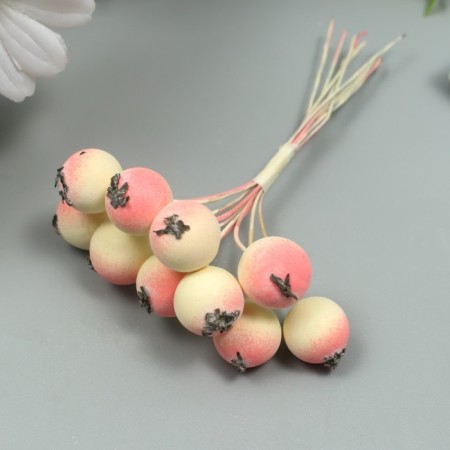 Decor for creativity "Berry Rowan" 1 bouquet = 10 berries white-pink hoar 10x1.5 cm