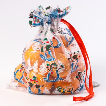 Gift bag "Snow Snowmen", p. 25 × 32 cm, organza-1