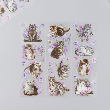 Stickers for creativity "Striped cats and lilac flowers" set of 6 sheets 18x6 cm