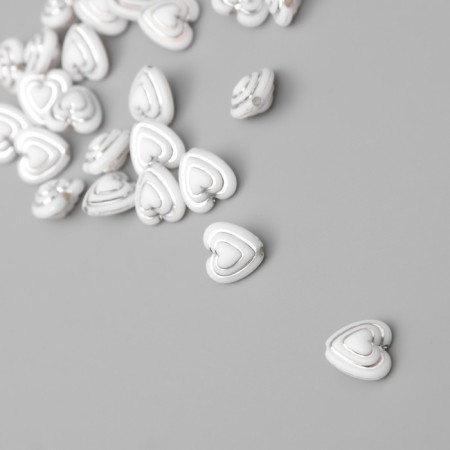 Beads for creativity plastic "Heart in the Heart" white-silver set 20 g 1.1x1.1x0.7 cm 10428