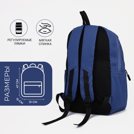 Youth backpack from textiles, 2 parts on lightning, 3 pockets, blue color-1