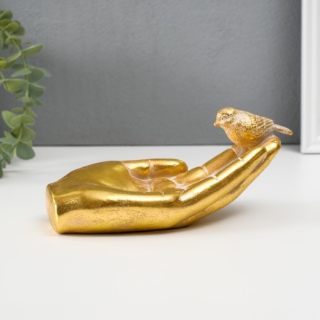 Standing interior polystone "Bird in the palm" gold 19.5x9.3x9.5 cm-4