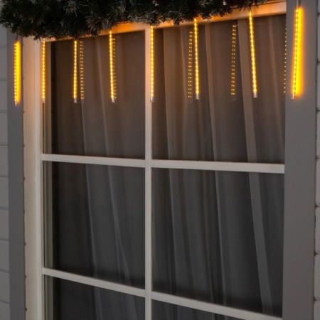 Garland “icicles” 2.5 × 0.3 m, IP65, transparent thread, 192 LED, yellow glow with a drain effect, 12 V effect