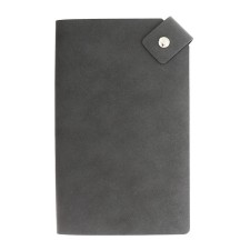 The diary is low, 120 x 200 mm 128 sheets, leatherette, gray block 70 g/m2, lies, refuge with a colored button, dark gray
