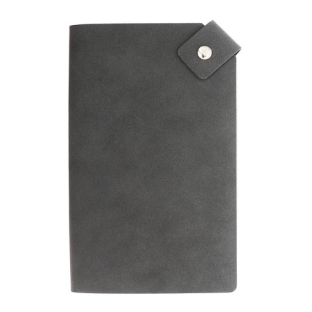 The diary is low, 120 x 200 mm 128 sheets, leatherette, gray block 70 g/m2, lies, refuge with a colored button, dark gray