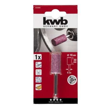 Cylindric abrasive ball for the drill KWB, D = 16x30 mm, shank d = 6mm, 23000 rpm-1
