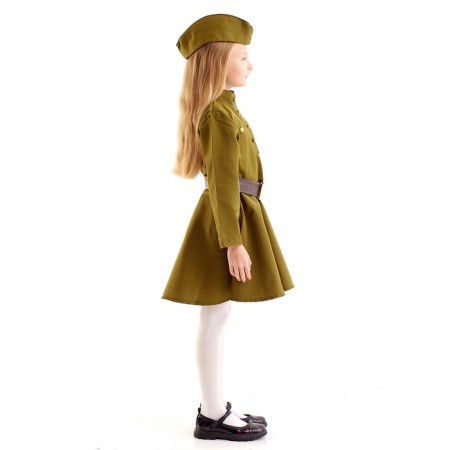 Платье военное для девочки люкс , пилотка, ремень, 8-10 лет, рост 140-152см-1