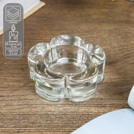 Glass of glass per 1 candle "Flower" transparent 2.5x6.5x6.5 cm