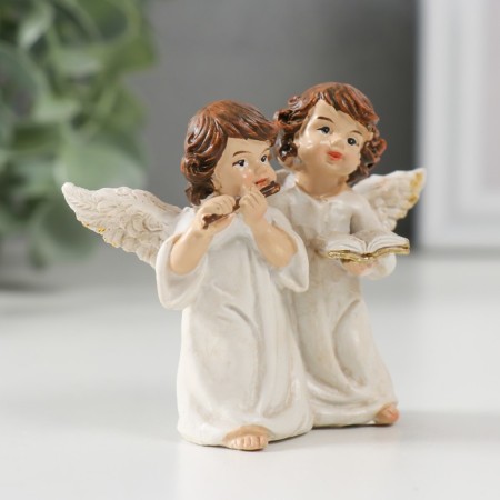 Polystone souvenir "Two angels in with a flute and book" 6.2x7.5x3.2 cm-1