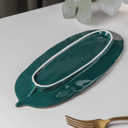 Ceramic serving dish "Rapsodia. Sheet ", 25 × 10 × 2 cm, green color-2