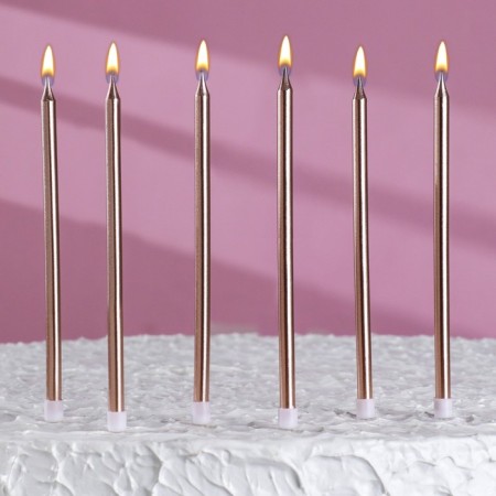 Candles in the cake "Royce", 6 pcs, high, 12.5 cm, champagne metallic-5