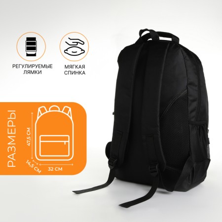 Young backpack from textiles with a zipper, 4 pockets, black/orange color-1