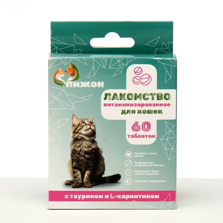 The treats "Piggon" for cats, with taurine and L-carnitine, 60 tablets.-1