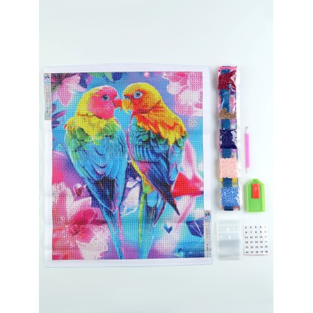 Diamond mosaic with full filling on the canvas "Tropical Birds", 40 x 50 cm-1