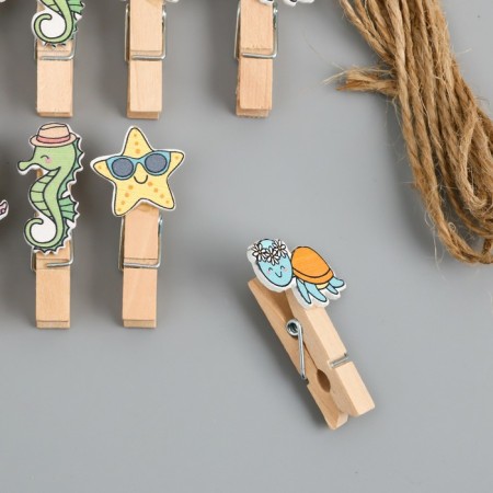 Decor for creativity Tree "clothespin. Sea animals on vacation" set of 10 pcs 4x2x1.2 cm-1