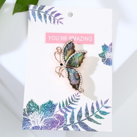 Brooch "Galiotis" butterfly with folded wings, white-green color in pink gold-2