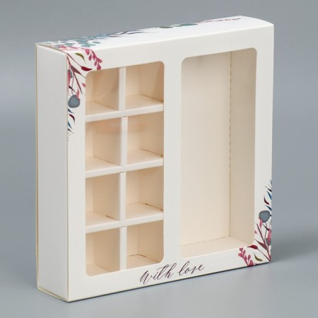 Box for 8 sweets and chocolate with cells, confectionery packaging, With Love 18 x 18 x 4 cm
