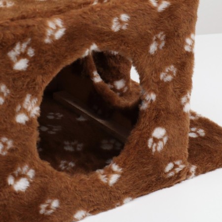 Cat house with a claw, two -story, with windows, 50x36x75 cm, brown with paws-7