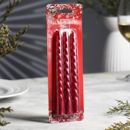 Set of candles of twisted, 1.5x 15 cm, 3 pieces, ruby-1