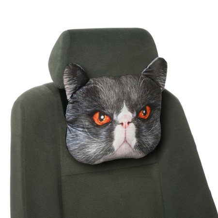 Pillow on the headrest Matech Animals Line, cat, red eyes, 30 x 25 x 10 cm, gray-5