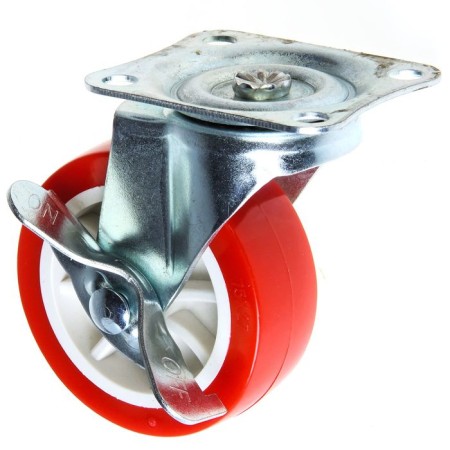 Furniture wheel, d = 75 mm, on the site, with a latch, red
