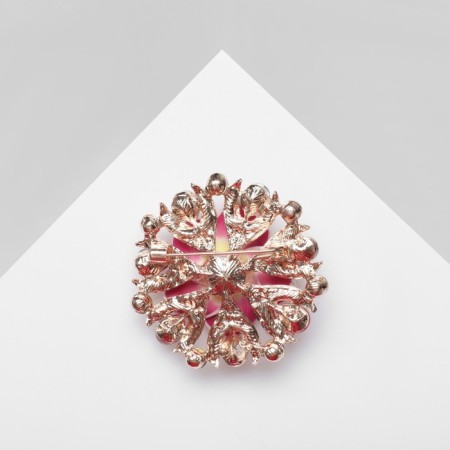 Brooch "Flower" of Francipani in rhinestones, colored in pink gold-2
