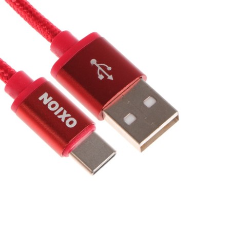 Cable Oxion DCC259, Type -C - USB, 2 A, charging + data transfer, 1.3 m, braid, red