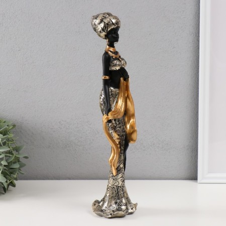 Polystone souvenir "African in gold robes with flowers, with a palactin" 10.5x9x36 cm-1