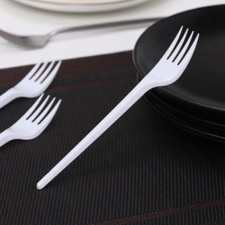 Set of plastic disposable forks, 16.5 cm (± 1 cm), 12 pcs, white color