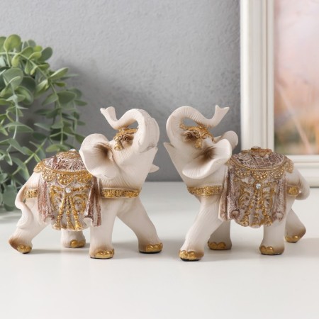 Polystone souvenir "White Elephant in Popon with Gold" MIX 12x6x12 cm