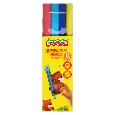 Pencils of 12 colors "Jumbo Bear" Kalyaka-Malyak, with a sharpener, a thickened stit 4 mm, 2/3 standard. lengths, curly form, plastic