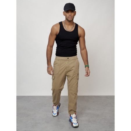 Cargo jeans male, size 52, beige color-3