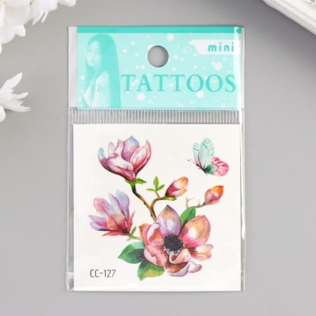 Tattoo on the body color "Blooming rosehip with a butterfly" 6x6 cm-2