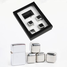 Gift set: gasoline lighter and cubes for stainless steel whiskey 4 pcs