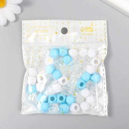 Plastic beads "Crystal polyhedron. Blue, white, transparent" set 30 g 1x1x1 cm-3