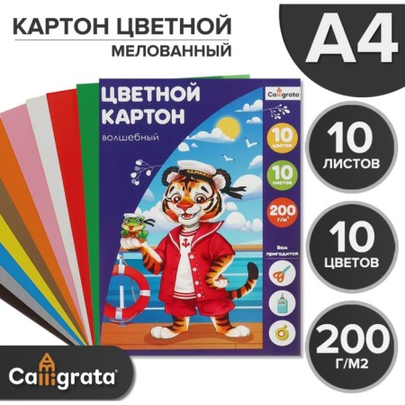Cardboard of color A4 10 sheets, 10 colors "Magic" shaken, one -werved, 200g/m² Calligrata, in the folder