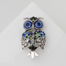 Owl brooch, color in black silver