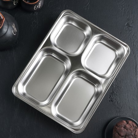 Deep tray of stainless steel, 4 sections, 28 × 22 × 4.5 cm, 420 ml/280 ml-1